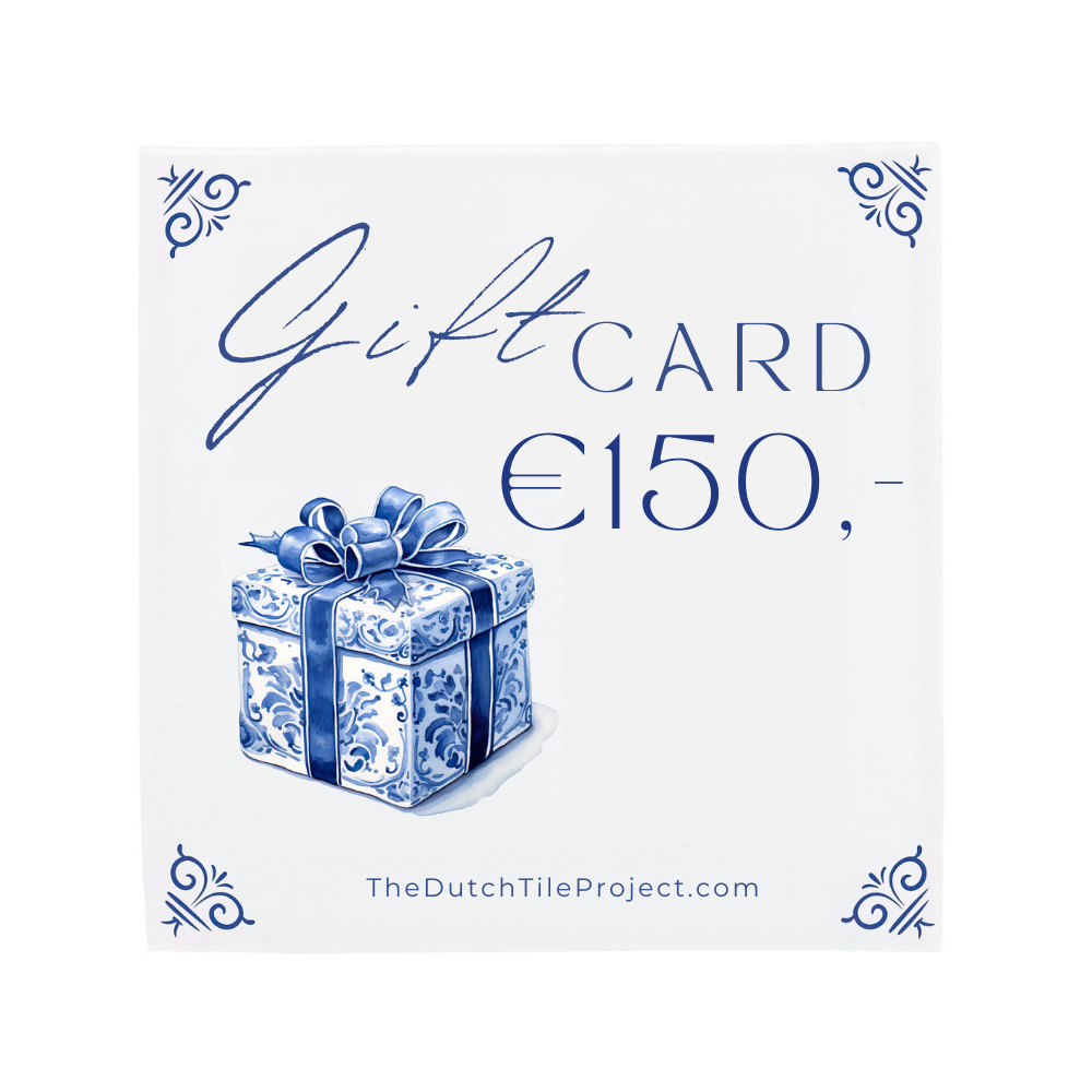 a blue and white gift card with a gift box