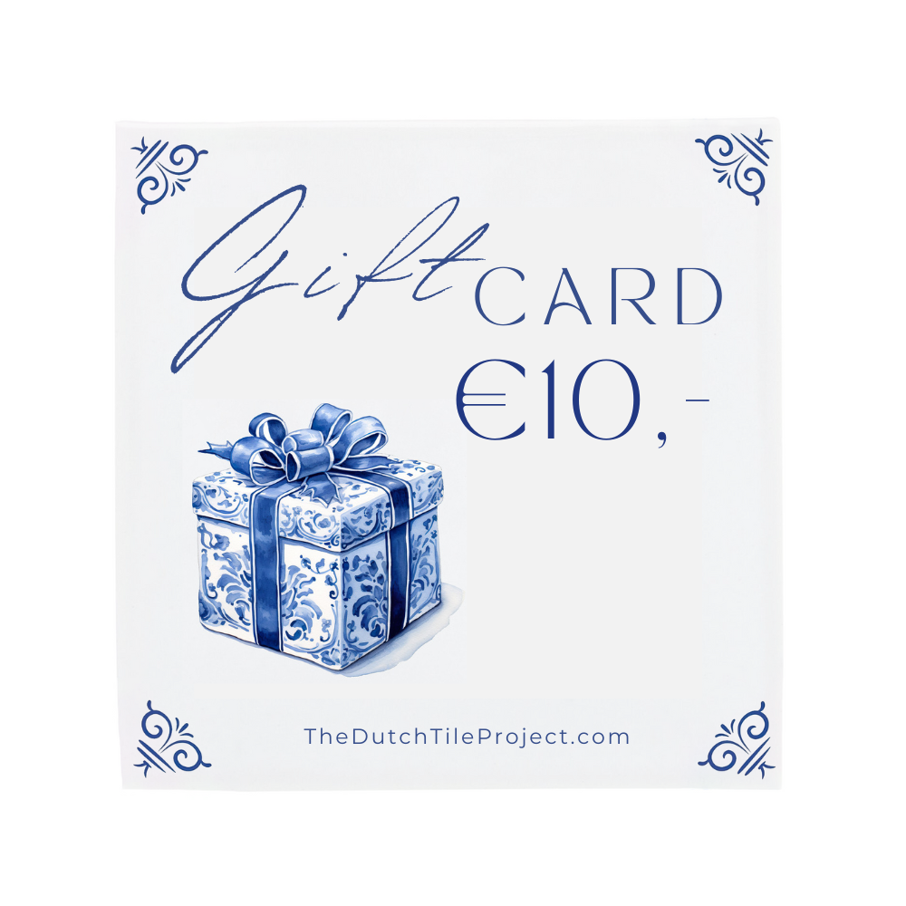 a gift card with a blue and white gift box