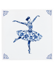 a blue and white picture of a ballerina