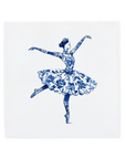 a blue and white drawing of a ballerina