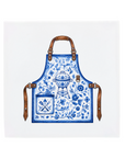Blue Delftware BBQ Apron Ceramic Tile Art with Floral Pattern and Leather Straps for Father's Day