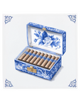 Delft Blue Cigar Box Ceramic Tile Illustration with Floral Porcelain Design