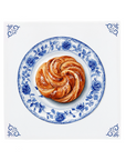 Dutch Delft Blue Pastry on Floral Plate Ceramic Tile Kitchen Wall Art