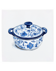 Delft Blue Floral Cooking Pot Ceramic Tile Illustration in Dutch Porcelain Style