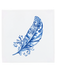 Elegant Delft Blue Feather Ceramic Tile Illustration with Ornamental Floral Pattern