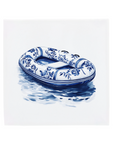 Ceramic Dutch Tile featuring a Delft blue inflatable boat design.
