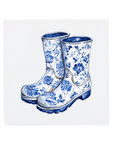 Ceramic Dutch Tile featuring Wellington boots with a flower pattern.