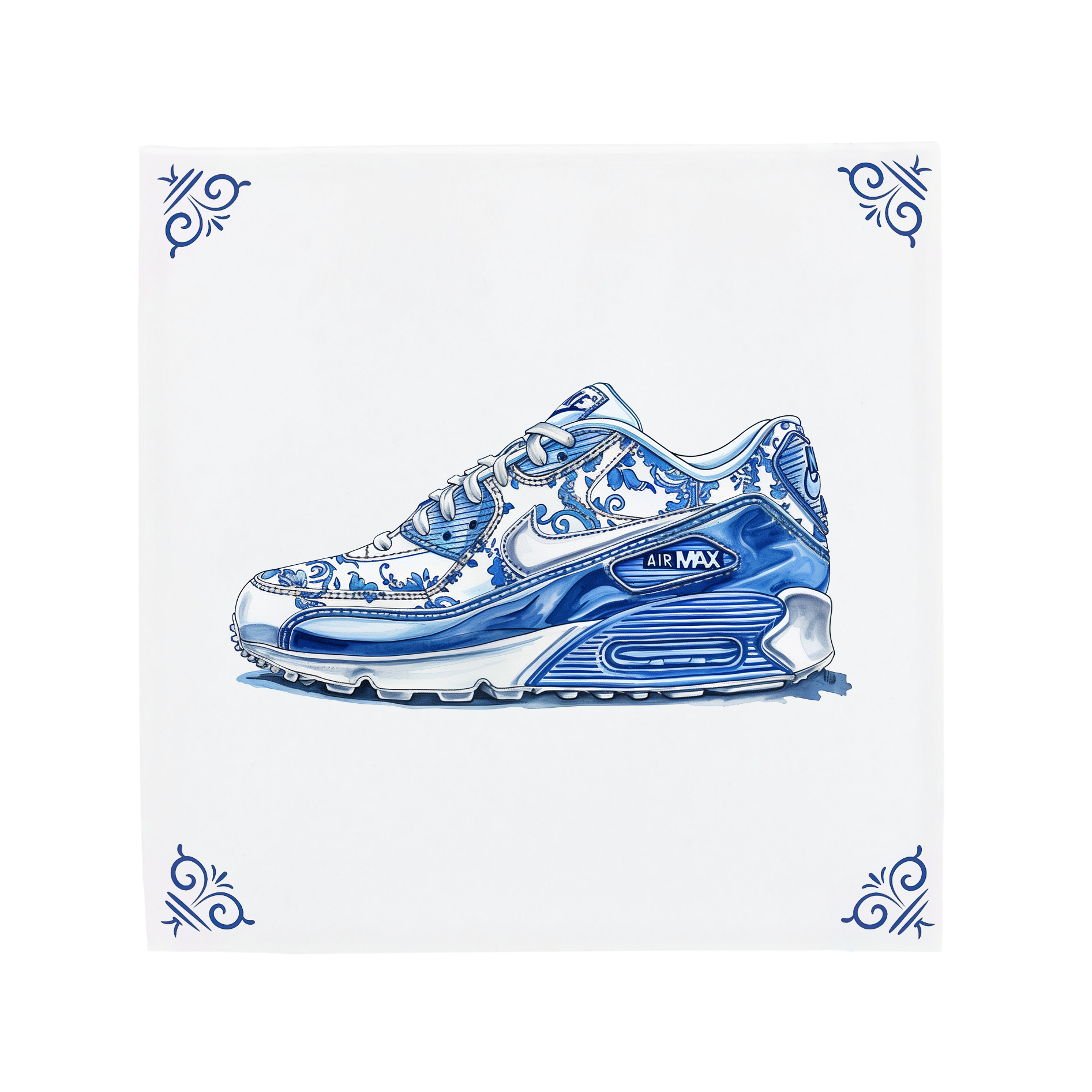 Delfts Blauw tegeltje Nike Air Max 90 keramisch 11x11cm The Dutch Tile Project