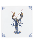 Carreau en céramique bleu de Delft avec un homard canadien, une touche moderne sur le carreau hollandais classique.