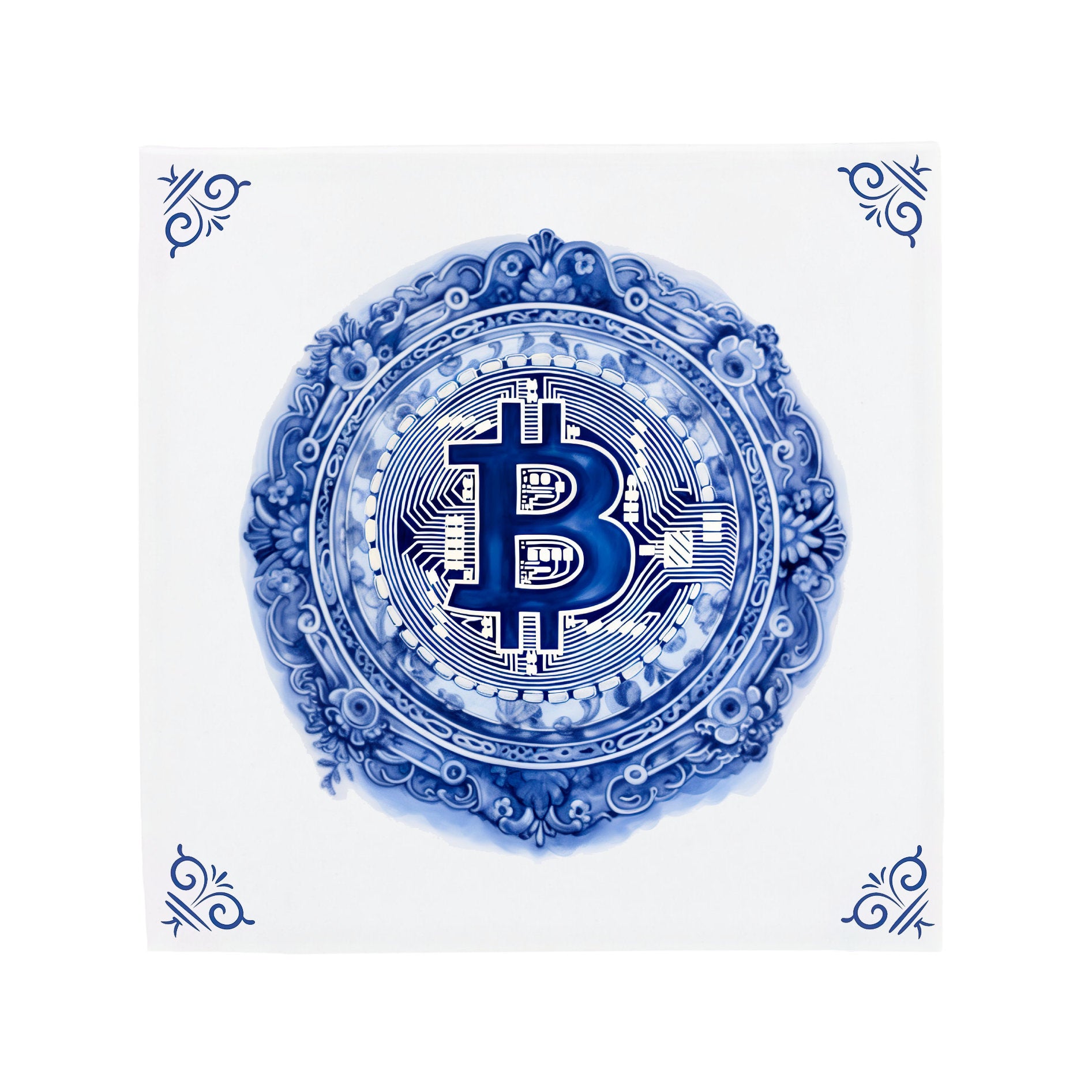 Delfts Blauw tegeltje - Bitcoin Crypto-teken - keramisch - 11x11cm – The  Dutch Tile Project