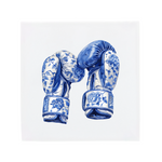 a pair of blue and white boxing gloves