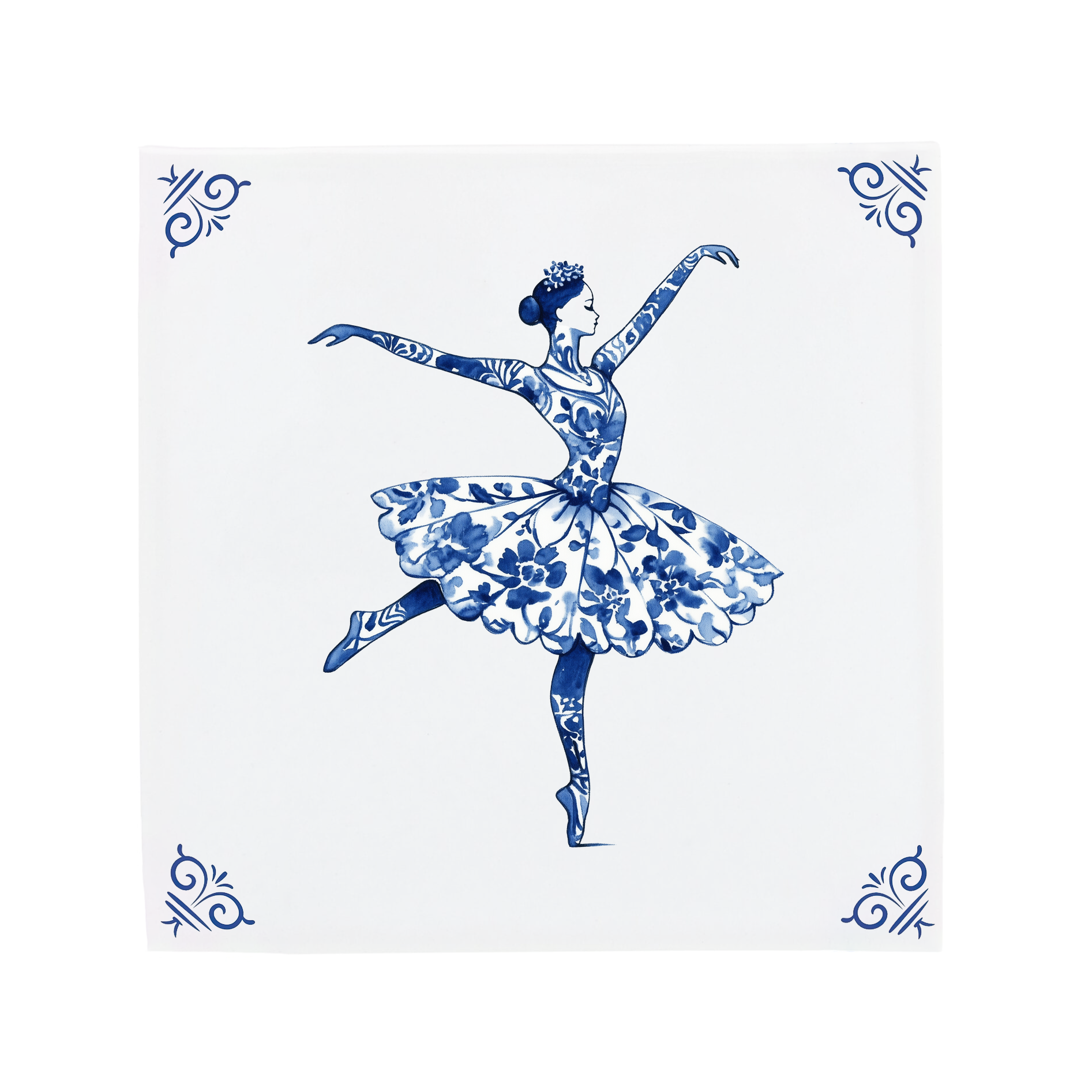 a blue and white picture of a ballerina