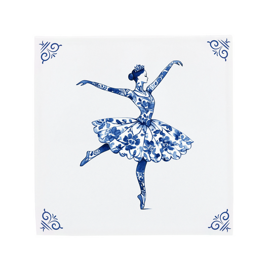 a blue and white picture of a ballerina