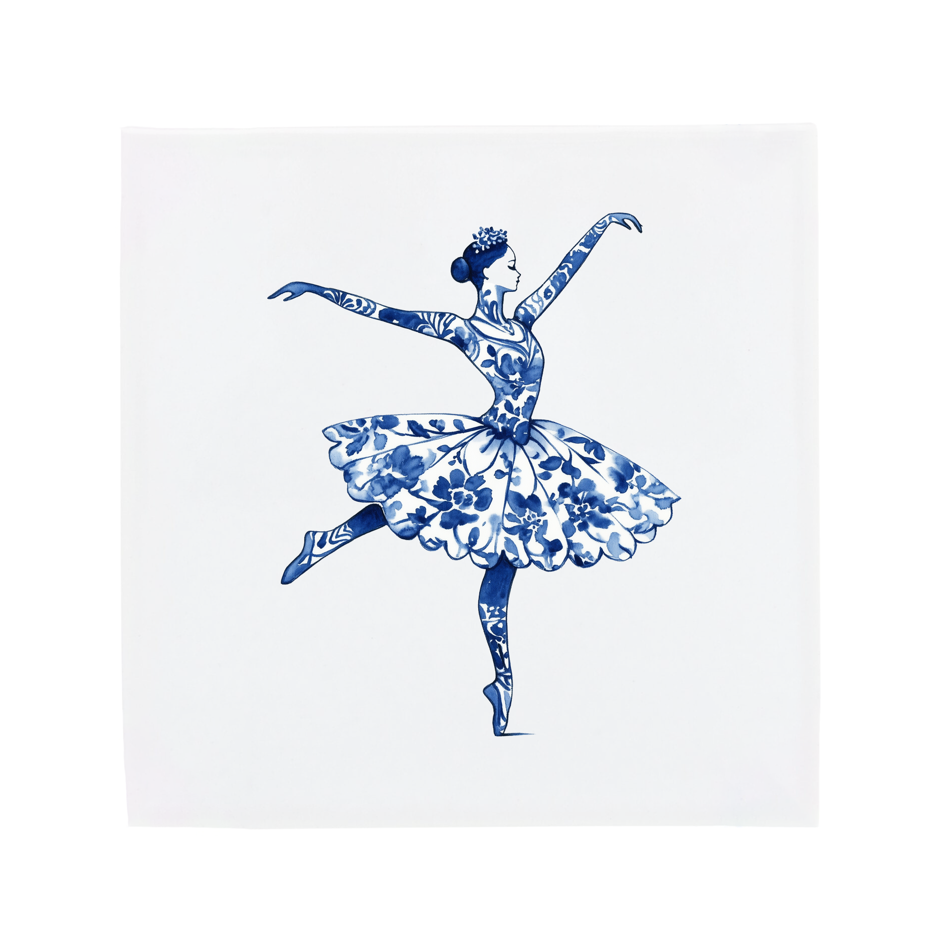 a blue and white drawing of a ballerina