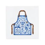 Blue Delftware BBQ Apron Ceramic Tile Art with Floral Pattern and Leather Straps for Father's Day