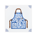 Blue Delftware BBQ Apron Ceramic Tile Art with Floral Pattern and Leather Straps for Father's Day