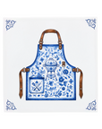 Blue Delftware BBQ Apron Ceramic Tile Art with Floral Pattern and Leather Straps for Father's Day