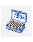 Delft Blue Cigar Box Ceramic Tile Illustration with Floral Porcelain Design