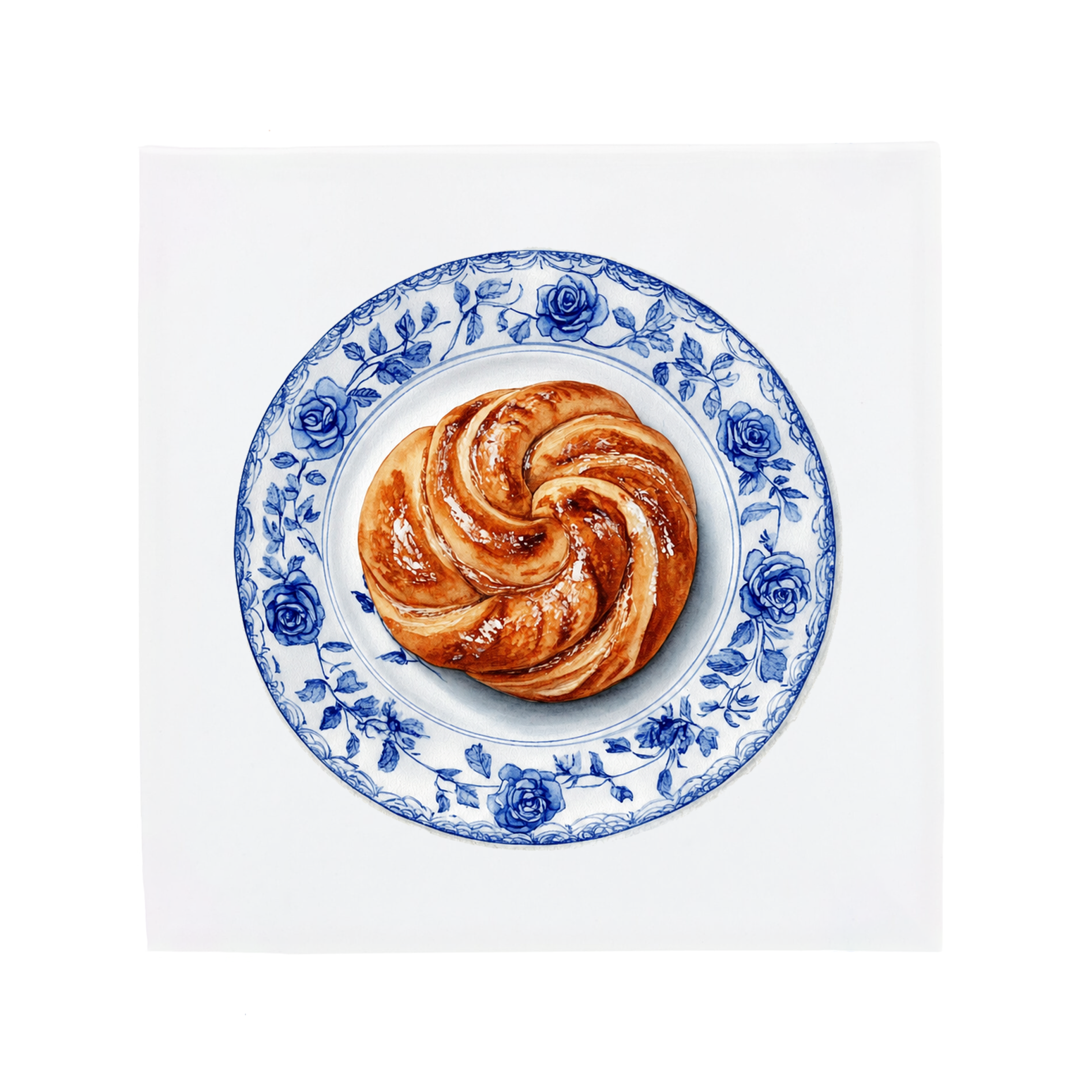 Dutch Delft Blue Pastry on Floral Plate Ceramic Tile Kitchen Wall Art