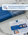 DIY kit product photo with text highlighting that it is assembled with care in a Dutch social workshop. [market: nl]