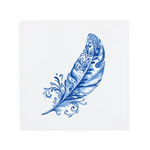 Elegant Delft Blue Feather Ceramic Tile Illustration with Ornamental Floral Pattern
