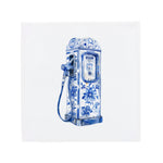 Ceramic Dutch Tile featuring a vintage gas pump with Delft blue motifs.