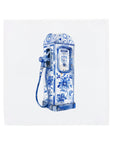 Ceramic Dutch Tile featuring a vintage gas pump with Delft blue motifs.
