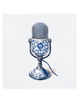 Vintage Delft Blue Microphone Ceramic Tile Artwork with Floral Detail