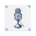 Vintage Delft Blue Microphone Ceramic Tile Artwork with Floral Detail