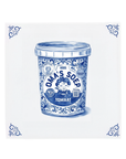 Personalised Delft Blue ceramic tile featuring your own brand design, a modern twist on the classic Dutch tile.