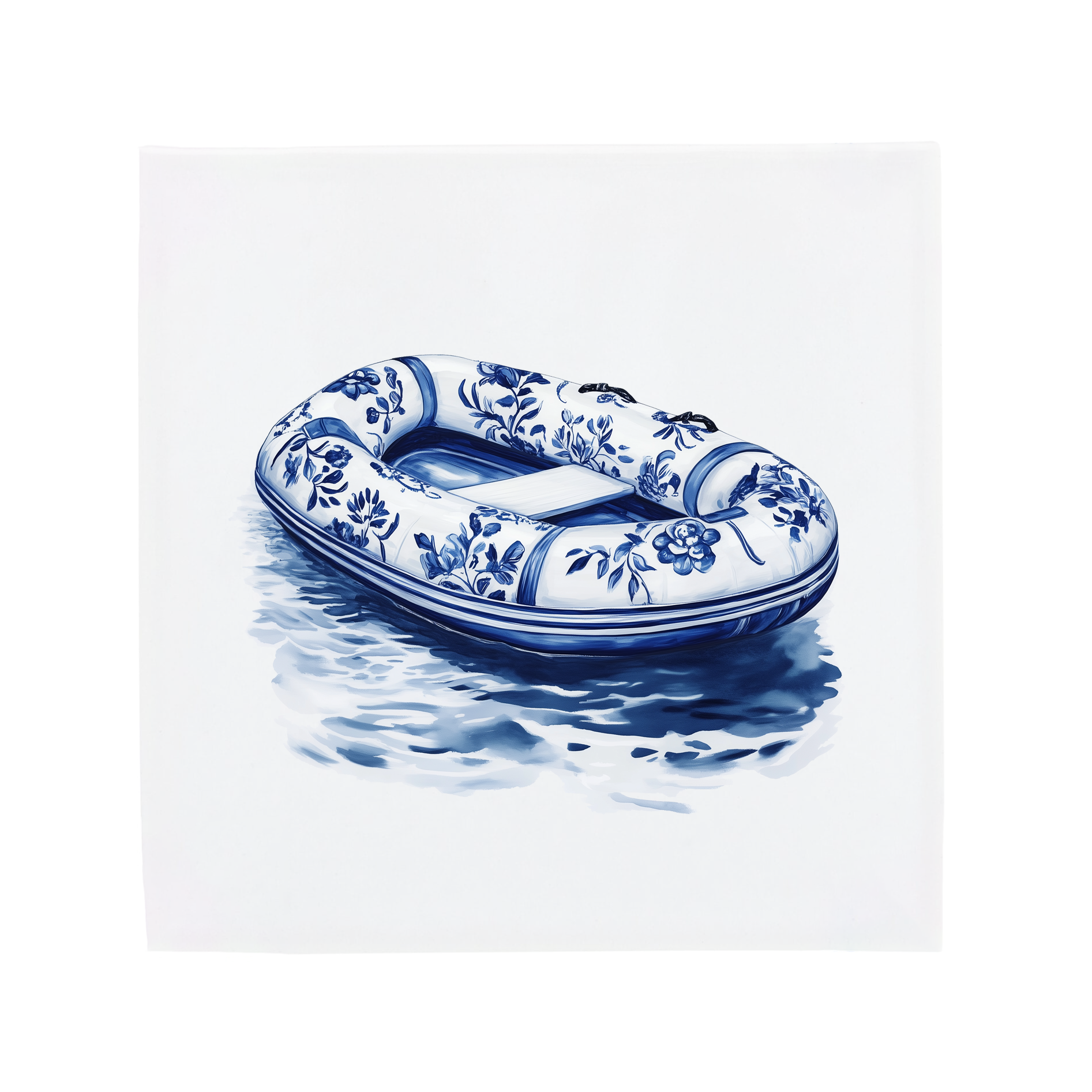 Ceramic Dutch Tile featuring a Delft blue inflatable boat design.
