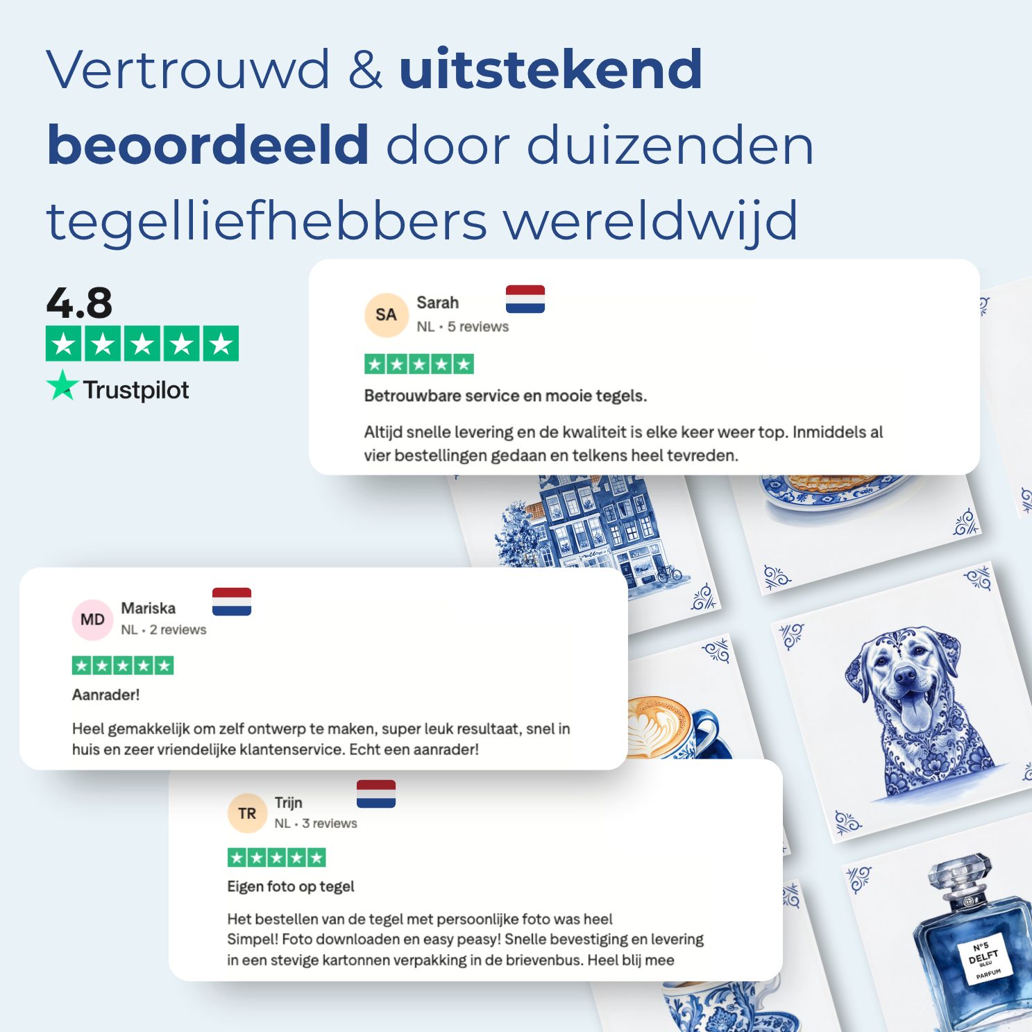 Uitgelichte Trustpilot-reviews met vijfsterren beoordelingen voor The Dutch Tile Project. [market:nl]
