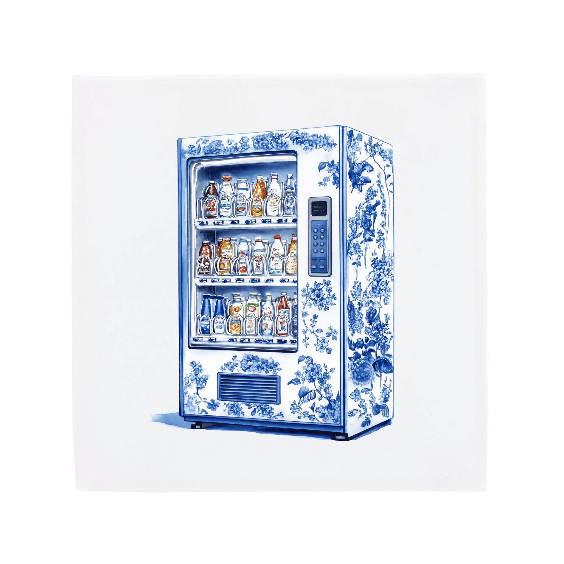 Delft Blue Floral Vending Machine Ceramic Tile Artwork with Modern Dutch Design
