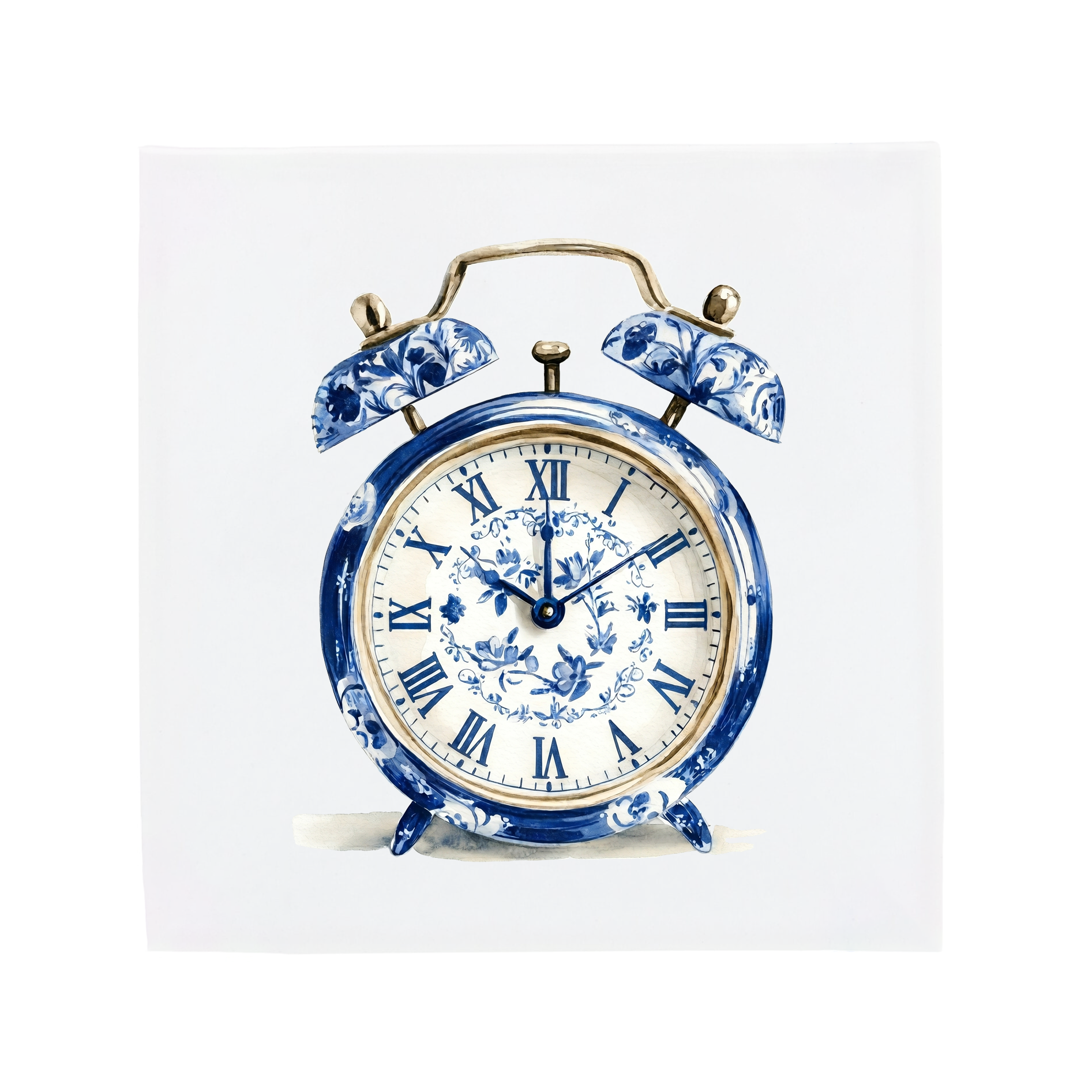 Ceramic Dutch Tile featuring a Delft blue vintage alarm clock design
