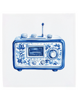 Ceramic Dutch Tile featuring a vintage radio with Delft blue flower motifs.