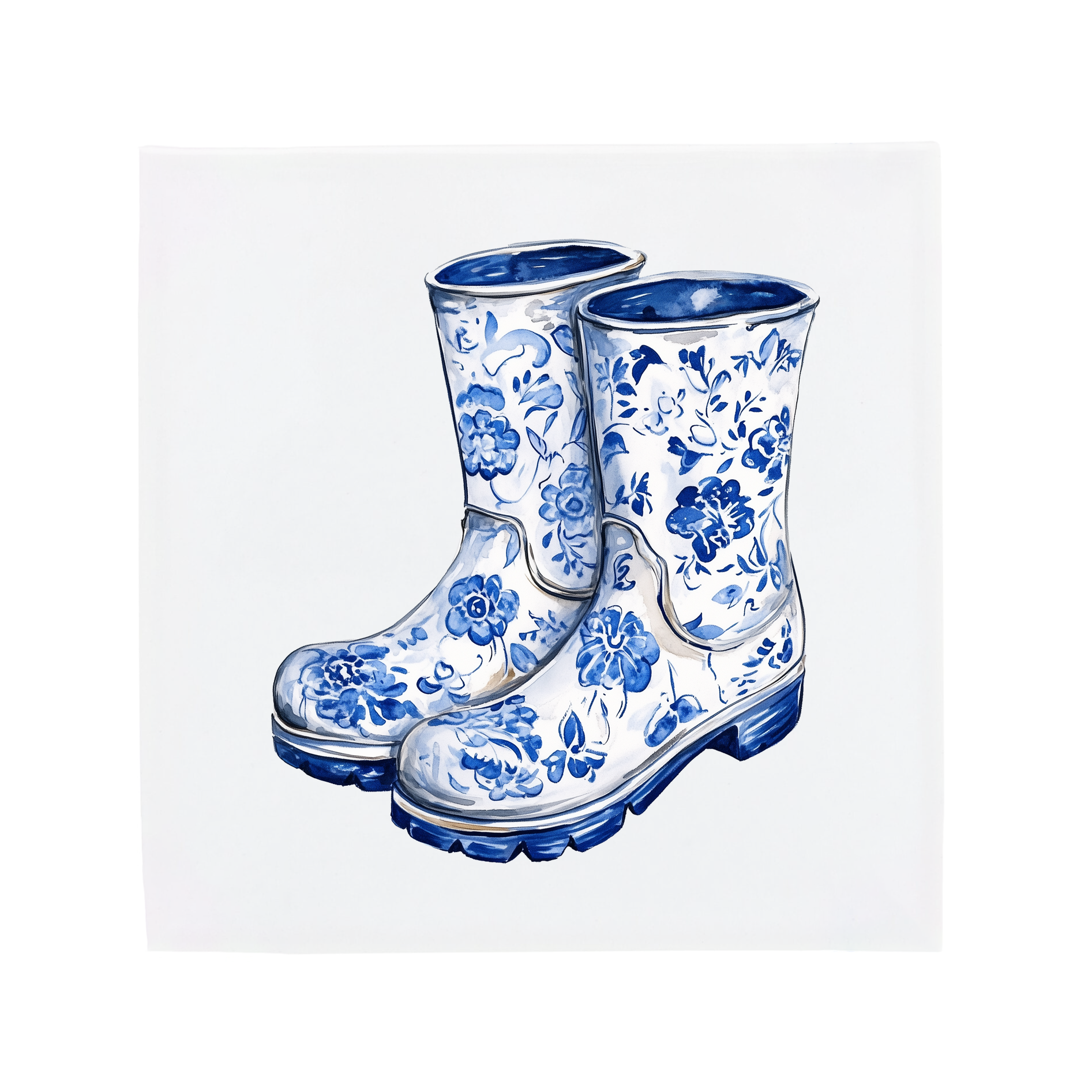 Ceramic Dutch Tile featuring Wellington boots with a flower pattern.