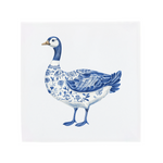 Decorative goose with blue floral patterns on a white tile background