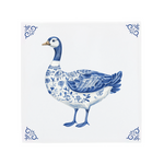 Decorative tile with a blue and white goose design on a white background