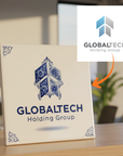 15x15 cm B2B ceramic Dutch Tile featuring a company logo displayed on an office cabinet