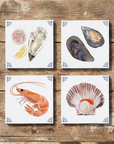 Shellfish platter bundle of colourful ceramic tiles by Corinne Alexander, a coastal limited edition