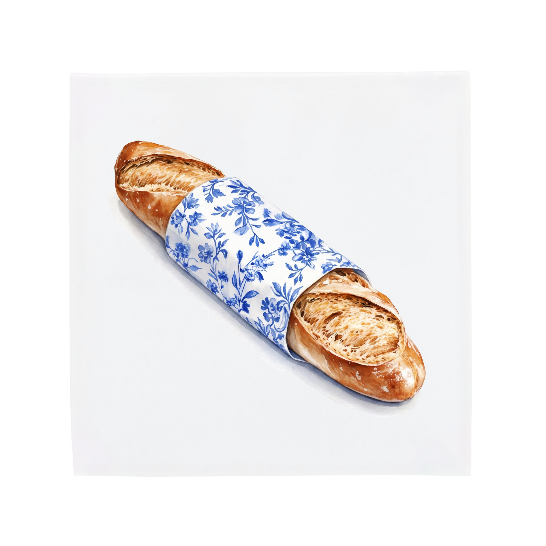 A French baguette on a Delft Blue ceramic tile without corner ornaments