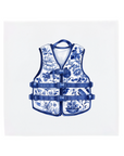 A life jacket on a Delft Blue ceramic tile without corner ornaments