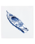 A kayak on a Delft Blue ceramic tile without corner ornaments