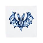 A little bat on a Delft Blue ceramic tile without corner ornaments
