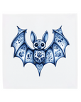 A little bat on a Delft Blue ceramic tile without corner ornaments