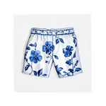 A pair of boxer shorts on a Delft Blue ceramic tile without corner ornaments