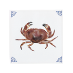A characterful colourful crab illustration by Corinne Alexander on a handmade ceramic tile