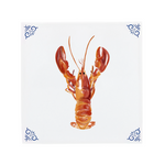 Carreau en céramique bleu de Delft avec un homard de Cornouailles, une touche moderne sur le carreau hollandais classique.