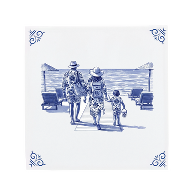 Gepersonaliseerde Delfts Blauwe keramische tegel met je eigen foto, een moderne twist op de klassieke Hollandse tegel.