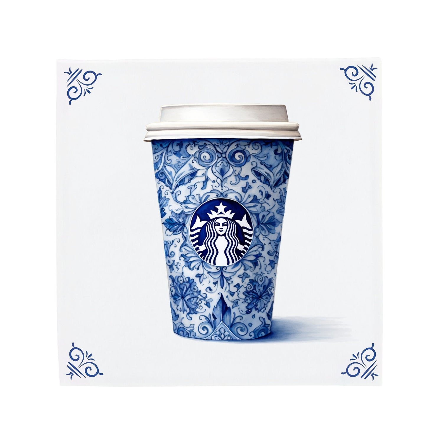 Decorated Delft Blue Starbucks Cup